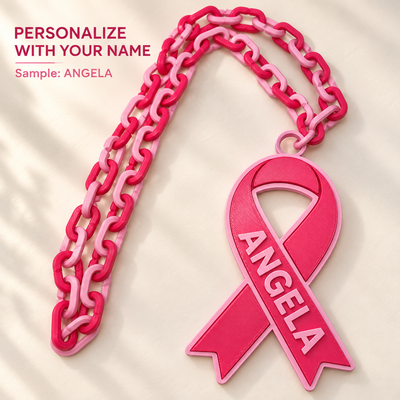 Pink Ribbon Breast Cancer Awareness Necklace – Optional Personalization