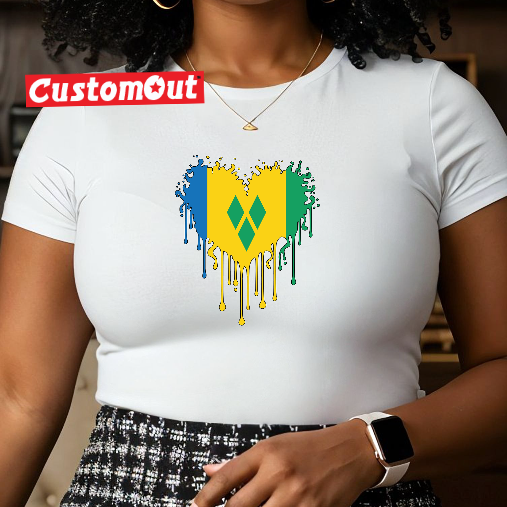 Caribbean Flag Dripping Heart T-Shirt – Parade Edition