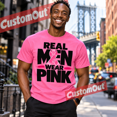 Real Men Wear Pink T-shirt in Azalea Pink