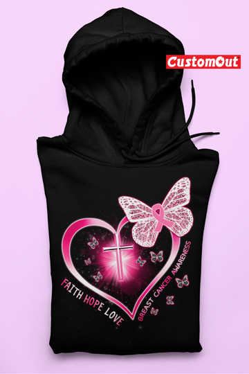 Breast cancer heart cross butterfly gift survivor Hoodie -BLACK - 0
