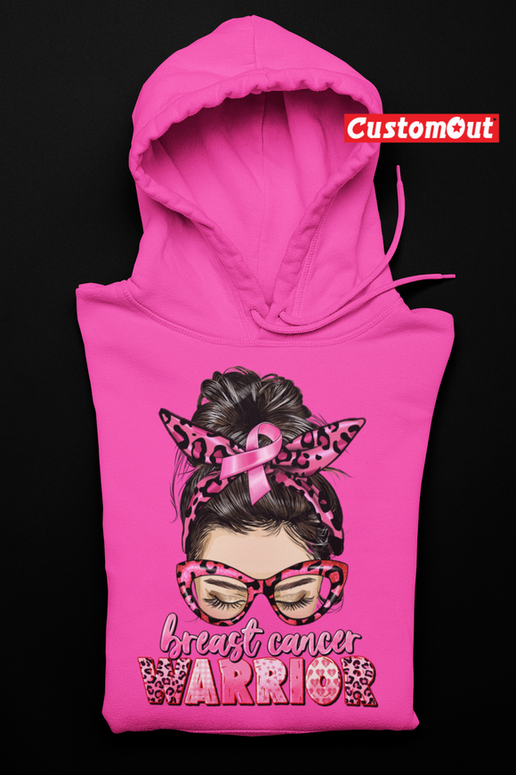 Breast Cancer Warrior Messy Bun- Hoodie