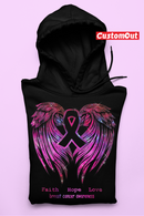 Faith Hope love Breast Cancer Awareness Pink Wings Hoodie -BLACK-1