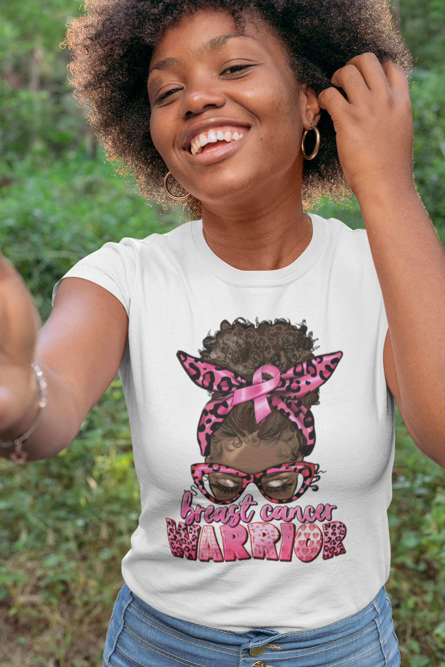 Breast Cancer Warrior Afro Messy Bun - 0