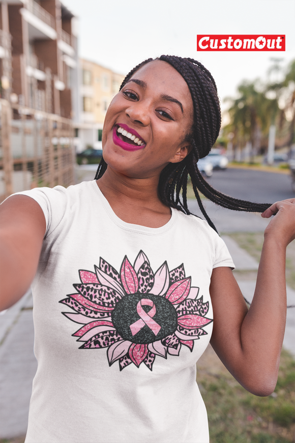 Breast Cancer Awareness Leopard Sunflower- T-Shirt